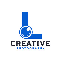 Letter L with Camera Lens Logo Design. Creative Letter Mark Suitable for Company Brand Identity, Entertainment, Photography, Business Logo Template