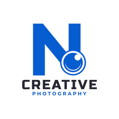 Letter N with Camera Lens Logo Design. Creative Letter Mark Suitable for Company Brand Identity, Entertainment, Photography, Business Logo Template