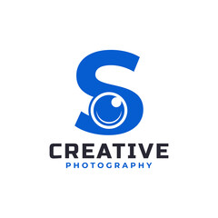 Letter S with Camera Lens Logo Design. Creative Letter Mark Suitable for Company Brand Identity, Entertainment, Photography, Business Logo Template