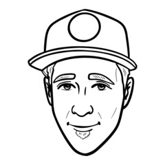 comic man head with cap. outline, vector.