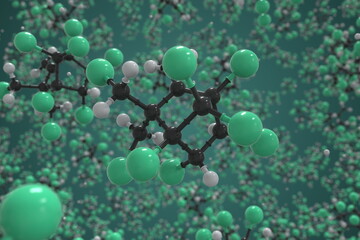 Molecule of toxaphene, ball-and-stick molecular model. Scientific 3d rendering