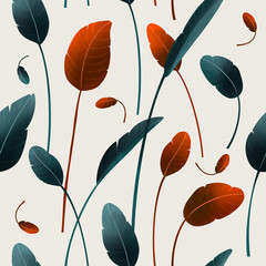 Seamless floral pattern from exotic jungle plants. Hand drawn vector pattern