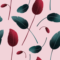 Seamless floral pattern from exotic jungle plants. Hand drawn vector pattern