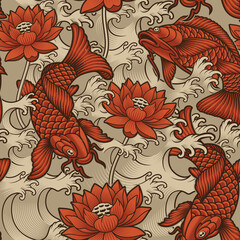 Seamless background with koi fish  Japanese style. This design can be used as a print fabric as well as for many other creative products