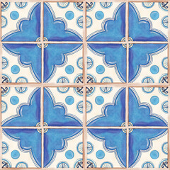 Tile pattern watercolor majolica italy summer blue