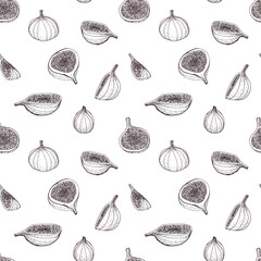 Pattern from black and white figs on a white background with a line