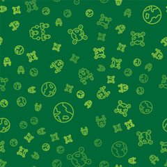 Set line Project team base, Earth globe and Location on the on seamless pattern. Vector