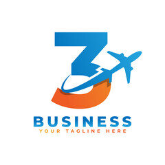 Number 3 with Airplane Logo Design. Suitable for Tour and Travel, Start up, Logistic, Business Logo Template