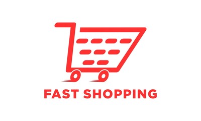Red fast shopping trolley icon logo