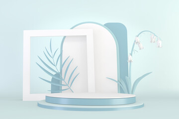 Cyan pedestal design for product show, 3D rendering
