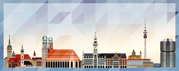 Fototapeta premium Munich skyline vector colorful poster on beautiful triangular texture background