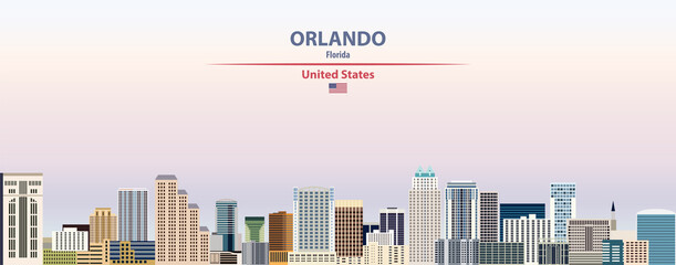 Naklejka premium Orlando cityscape on sunset sky background vector illustration