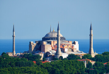The view of Hagia Sophia on the background of the Marmara Sea, Istanbul