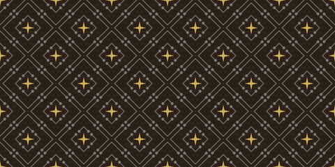 Dark background image with simple geometric patterns on a black background, vintage wallpaper. Seamless pattern, texture. Vector art