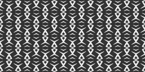 Simple background image with white ornament on black background, wallpaper. Seamless pattern, texture. Vector art