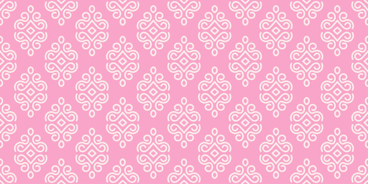 Cute background image with floral decorative ornament on pink background, wallpaper. Seamless pattern, texture. Vector art