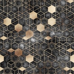 Seamless grungy hexagon pattern isometric geometry net print. High quality illustration. Minimal tech grid layout. Detailed intricate trendy graphic for surface design and print.