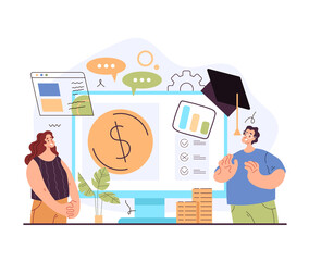 Financial economic business literacy education tutorial training consultation concept. Vector flat graphic design modern style illustration