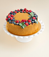 Honey cake with berries