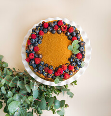 Honey cake with berries