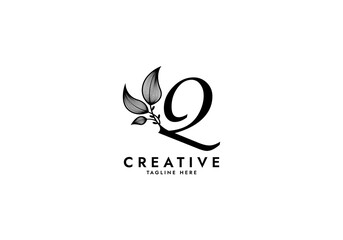 Letter Q Linked Leaf Logo, Black color, unique design