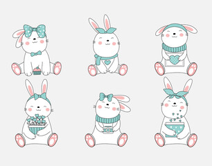 The cute rabbit animal cartoon. hand drawn style