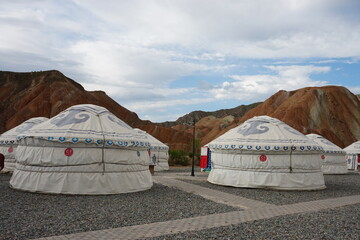 Kaoshan tent near Rainbow mountain in Zhangye, China