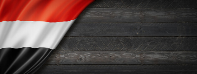 Yemen flag on black wood wall banner