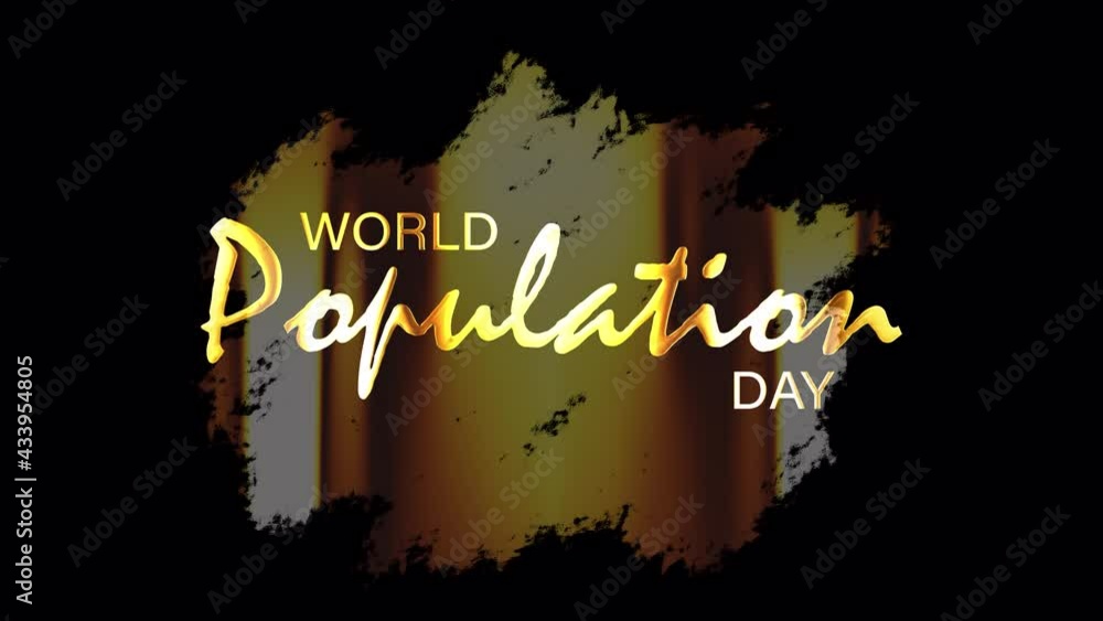 Poster world population day golden badge with gold light shine animation. 4k 3d seamless loop world populat
