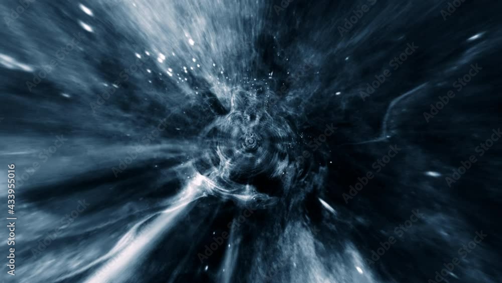 Poster abstract flight into dark blue hyperspace tunnel animation. 4k 3d loop sci-fi traveling in an abstra
