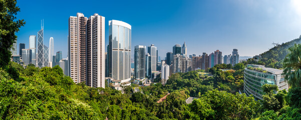 Mid-Levels Central Panoramic View in Hong Kong Island - obrazy, fototapety, plakaty