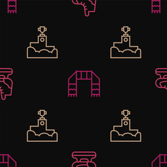 Set line Skates, Award winner podium and Winter scarf on seamless pattern. Vector