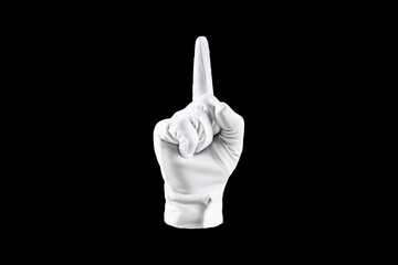 Brush, Hand in a white glove isolated on a black background, shows the index finger. Concept human...