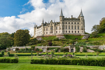 Dunrobin castle, Scotland - Fairytale Castle in the background with gardens and in the foreground....