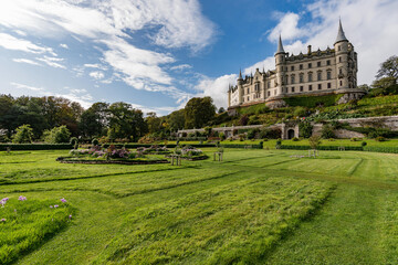 Dunrobin castle, Scotland - Fairytale Castle in the background with gardens and in the foreground. Nice place in Scotland.