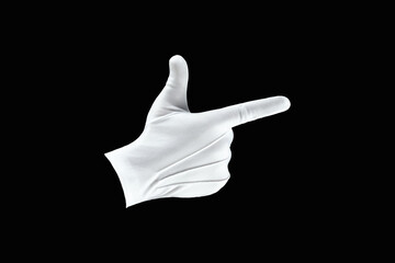 Brush, Hand in a white glove isolated on a black background, shows the index finger. Concept human...
