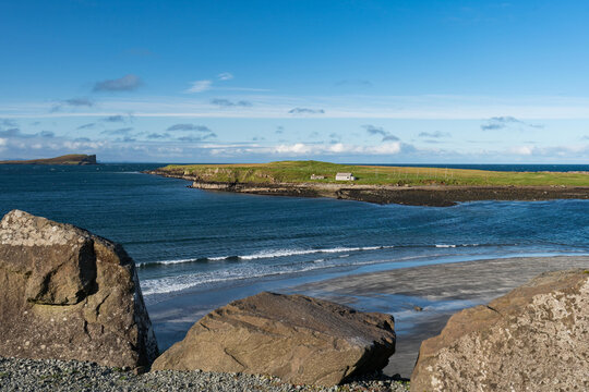 A view of Staffin island and Staffin harbour. Garrafad bay and An Corran Beach.