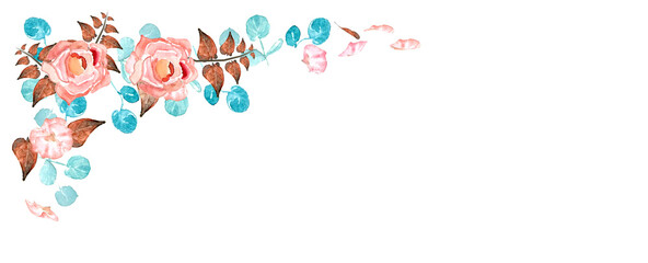 Banner con rose , acquerello isolato su sfondo bianco © sommaria