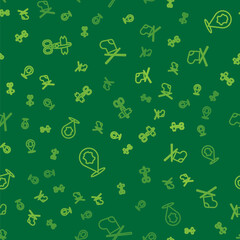 Set line Scissors, Leather and Knitting needles on seamless pattern. Vector