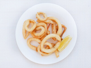Fried squid, overhead view