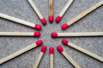The circle shape from matches isolated close up. International Day Matchstick.