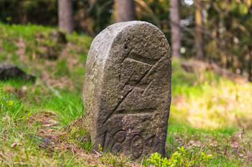 Letter Z engraved on boundary stone in Zittau Mountains