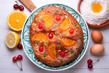 Coca de sant joan. Traditional San Juan cake to celebrate the arrival of summer in Spain made with...