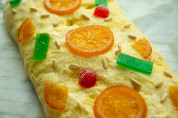 Coca de sant joan. Traditional San Juan cake to celebrate the arrival of summer in Spain made with...