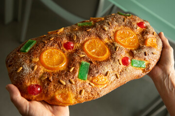 Coca de sant joan. Traditional San Juan cake to celebrate the arrival of summer in Spain made with...