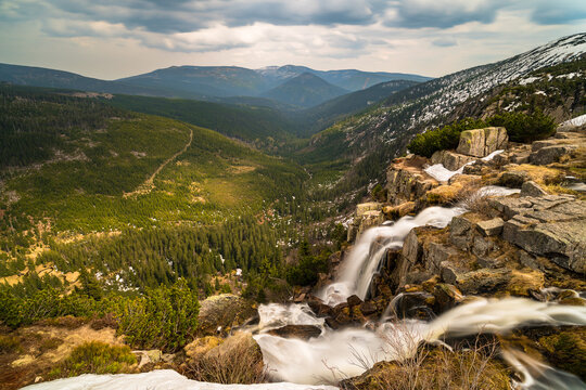 Pancavsky waterfall in Krkonose National Park in Czech Republic near the town of Spindleruv Mlyn