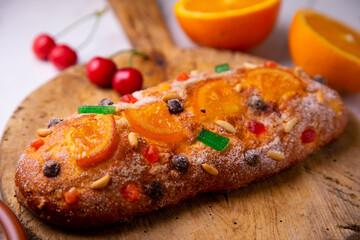 Coca de sant joan. Traditional San Juan cake to celebrate the arrival of summer in Spain made with...