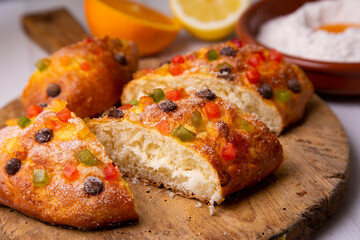 Coca de sant joan. Traditional San Juan cake to celebrate the arrival of summer in Spain made with...