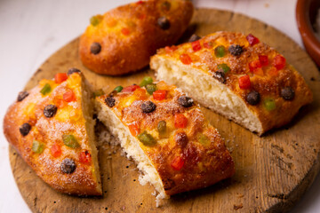 Coca de sant joan. Traditional San Juan cake to celebrate the arrival of summer in Spain made with...