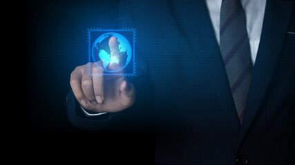 Businessman pointing spot global network connection and communication network.
